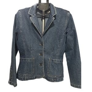 Duck Head Womens Denim Blazer Jacket Dark Wash Stretch Size12 Three Button Front